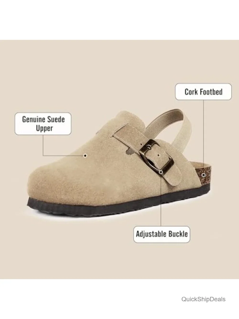 Kids Suede Clogs Toddler Boys Girls Cork Footbed Adjustable Buckle Mules